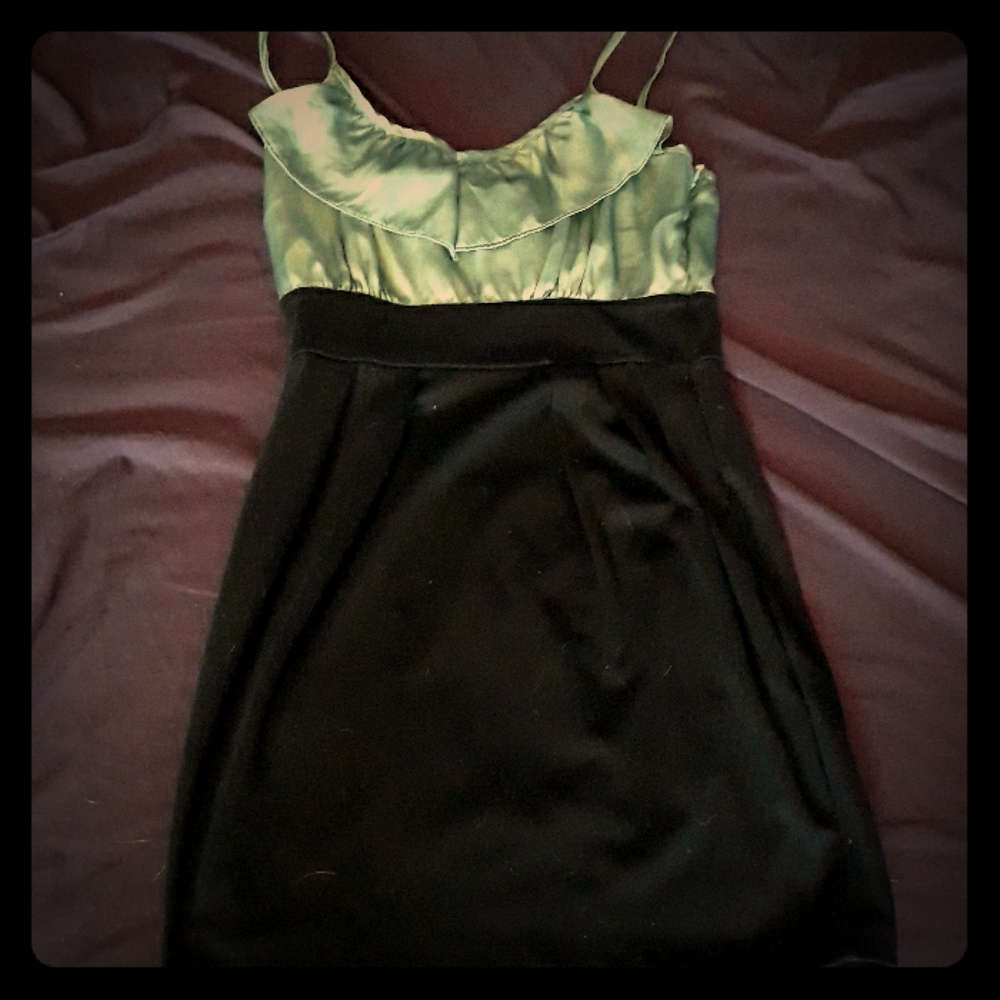 GREEN & BLACK SATIN MINI DRESS